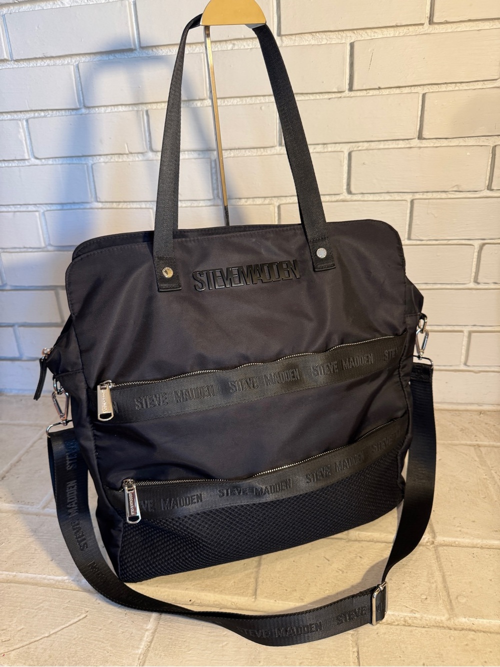 Steve Madden Black Nylon Large Weekender Tote Crossbody Bag